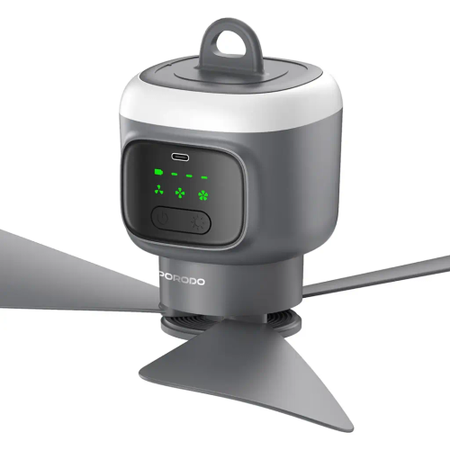 پنکه سقفی شارژی کمپینگ و چراغ دار Porodo مدل Lifestyle Camping Rechargeable Ceiling Fan