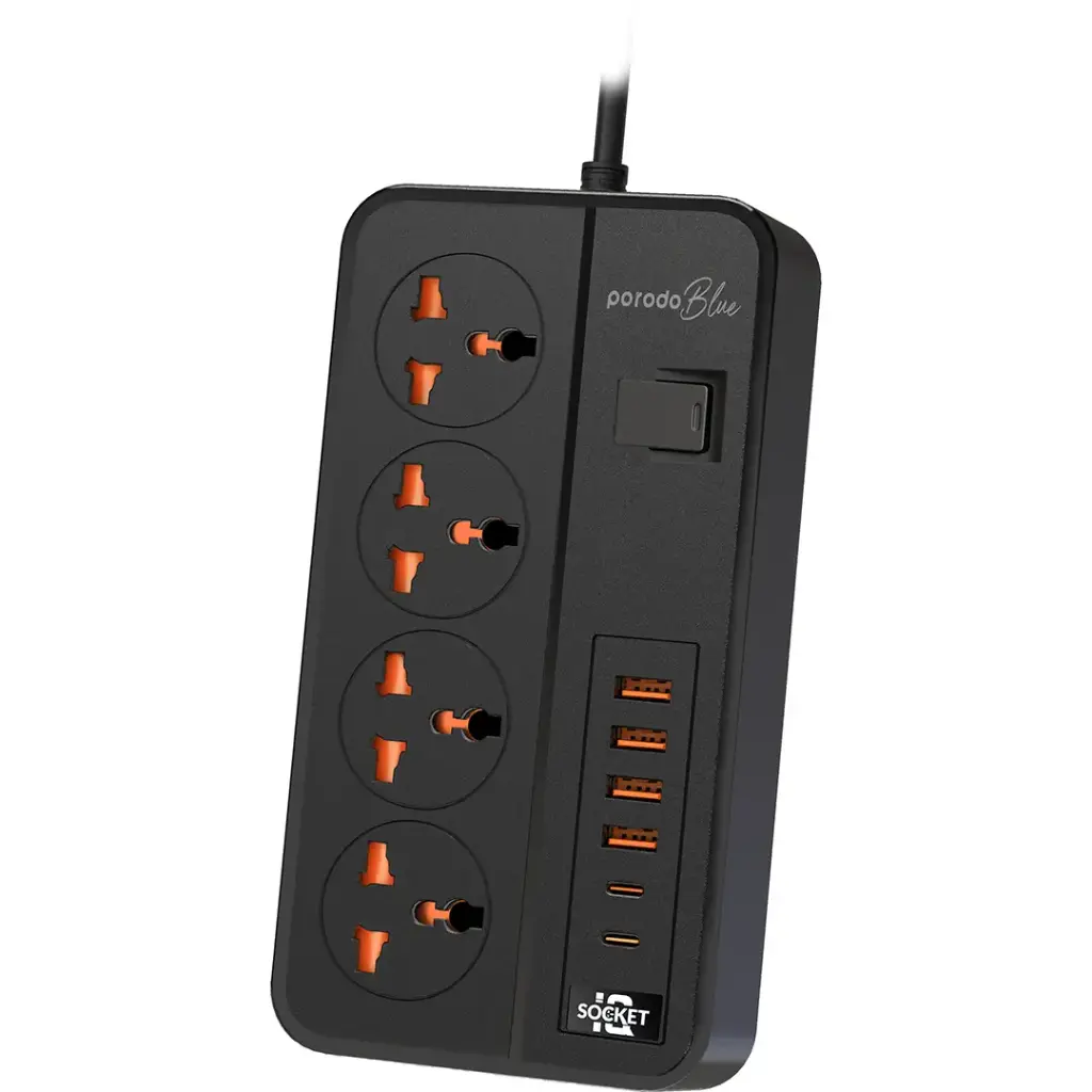 چندراهی برق هوشمند و شارژر Porodo مدل Blue 4 AC Power Strip