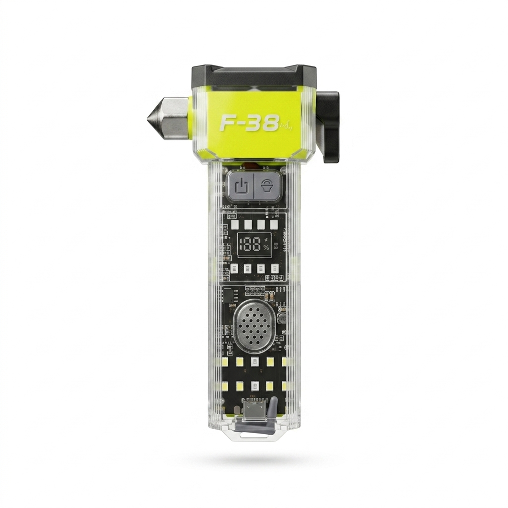 چراغ قوه چندکاره و ابزار نجات خودرو F-38 Emergency Safety Flashlight همراه با آژیر خطر