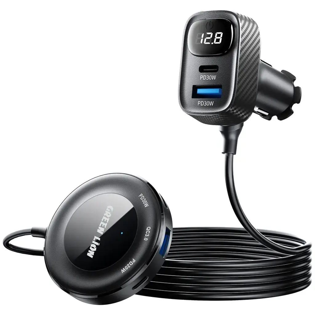 شارژر فندکی 5 در 1 گرین لاین مدل Green Lion Multiport Car Charger Kit 80W