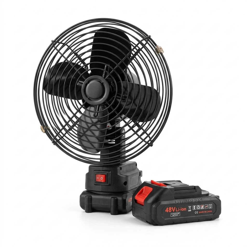 پنکه شارژی مدل Lithium Electric Fan همراه با دو باطری ۴۸ واتی | بدنه فلزی و پرتاب باد قوی