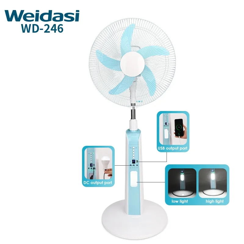 پنکه شارژی ایستاده ۱۶ اینچی ویداسی مدل WD-246 Rechargeable Standing Fanریموت کنترل، چراغ LED و باتری داخلی