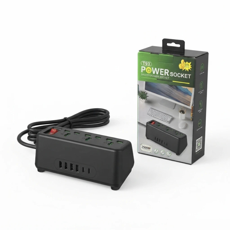 چندراهی برق و هاب شارژر هوشمند T93 توان 2500W