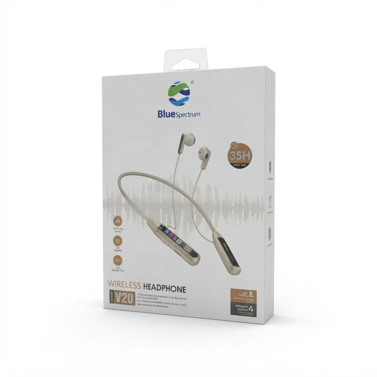 هندزفری بلوتوثی دورگردنی Blue Spectrum مدل V20 | با نمایشگر LED ، قابلیت حذف نویز ANC+ENC ، شارژدهی ۳۵ ساعته و ضدآب