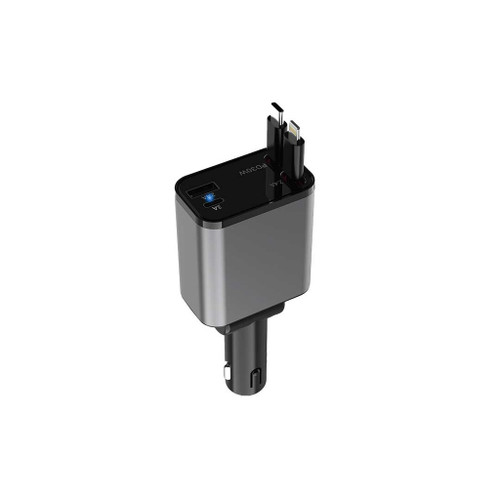شارژر فندکی خودرو Green Lion مدل Retractable 50W | دو کابل جمعشونده Type-C و Lightning