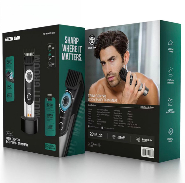 ماشین اصلاح و تریمر صورت و بدن Green Lion مدل Trim Gen 70 | سه سرعته، ضد آب IPX7 و 90 دقیقه شارژدهی