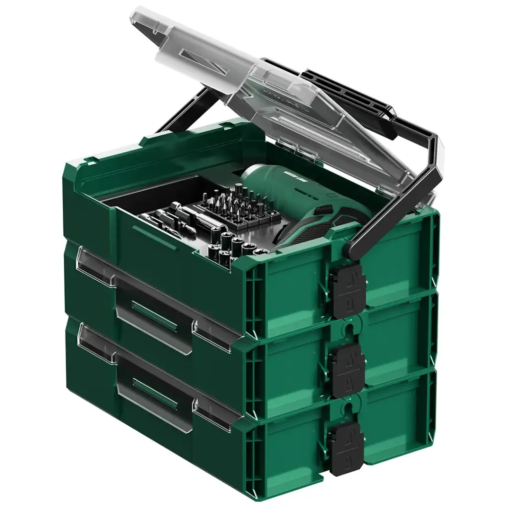 ست ابزار 213 پارچه Green Lion مدل GTS-700 | پیچ‌گوشتی برقی شارژی و جعبه ابزار چندطبقه