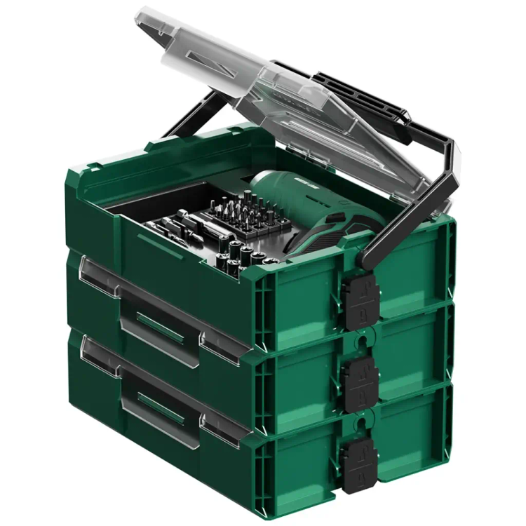 ست ابزار 213 پارچه Green Lion مدل GTS-700 | پیچگوشتی برقی شارژی و جعبه ابزار چندطبقه