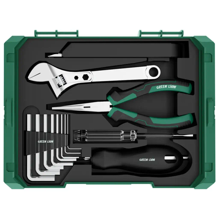 ست ابزار 213 پارچه Green Lion مدل GTS-700 | پیچگوشتی برقی شارژی و جعبه ابزار چندطبقه