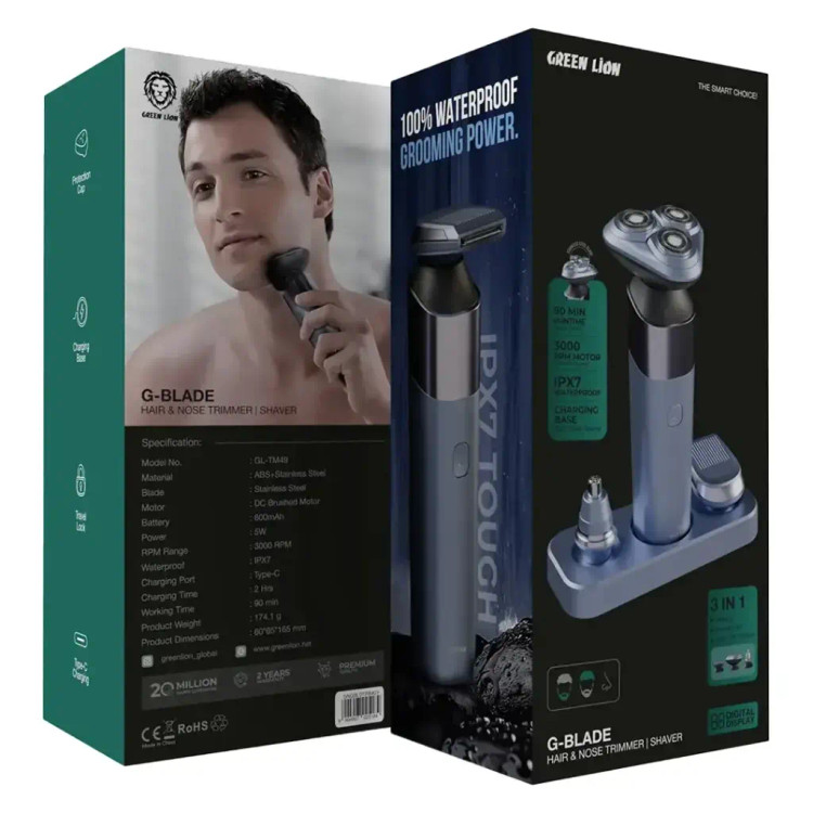 ماشین ریشتراش شارژی ۳ کاره گرین لاین Green Lion 3 in 1 G-Blade Trimmer | اصلاح صورت، موزن گوش و بینی و خطزن