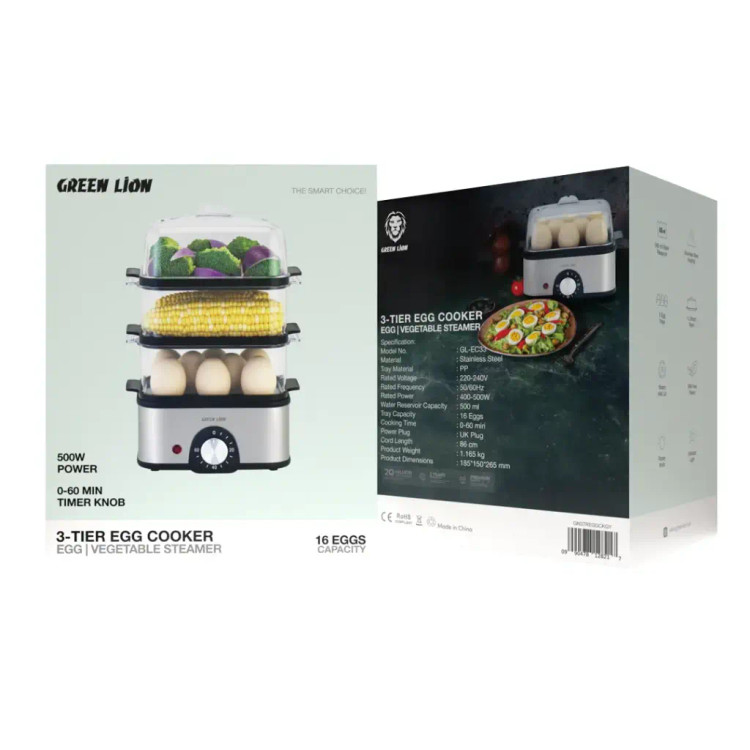 تخممرغپز و بخارپز ۳ طبقه گرین لاین مدل Green Lion 3-Tier Egg Cooker 500W | همراه رژیمی ورزشکاران و خانوادهها
