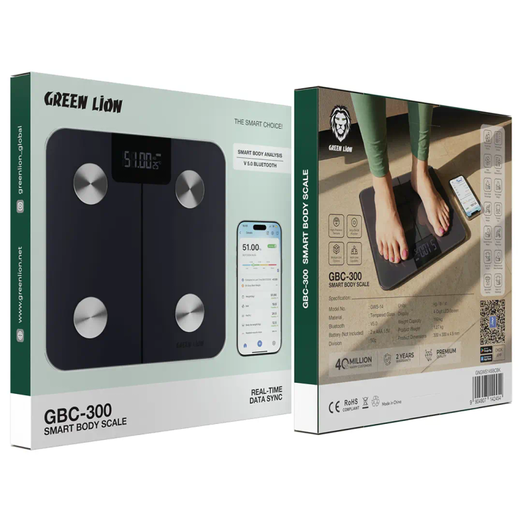 ترازو هوشمند گرین لاین مدل Green Lion GBC-۳00 Smart Body Scale | آنالیز کامل ترکیب بدن و اتصال بلوتوث