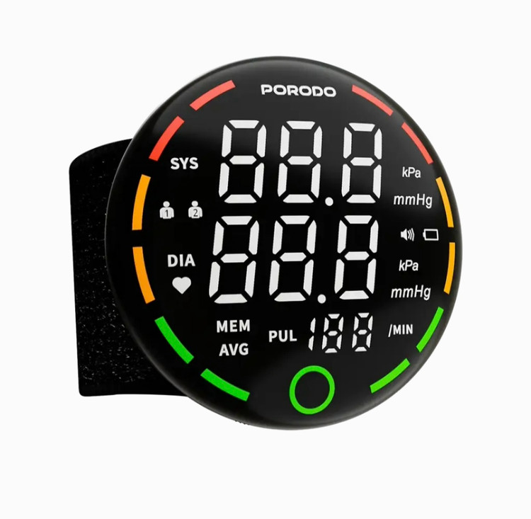 فشارسنج دیجیتال مچی Porodo مدل LiveOn | حافظه دو کاربره و شارژی ، دارای نمایشگر LED و هشدار ضربان نامنظم
