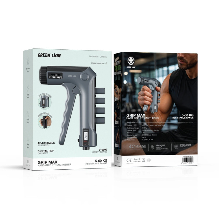 تقویتکننده مچ و ساعد گرین لاین Green Lion Grip Max | مقاومت قابل تنظیم ۶۰ کیلوگرم و شمارنده دیجیتال